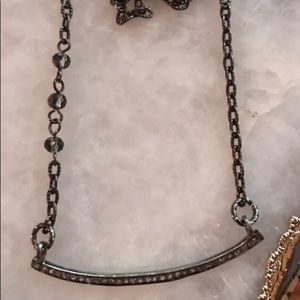 Raw Herkimer Diamond Bar Necklace; Artisan; One Of Kind; Gunmetal Chain; NEW